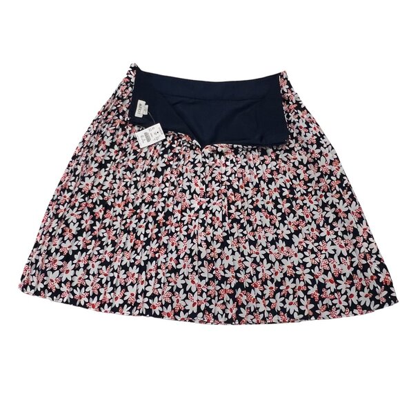 J Crew Daisy Floral Pleated Skirt, NWT, Navy, Red, White, 6 - Picture 4 of 8